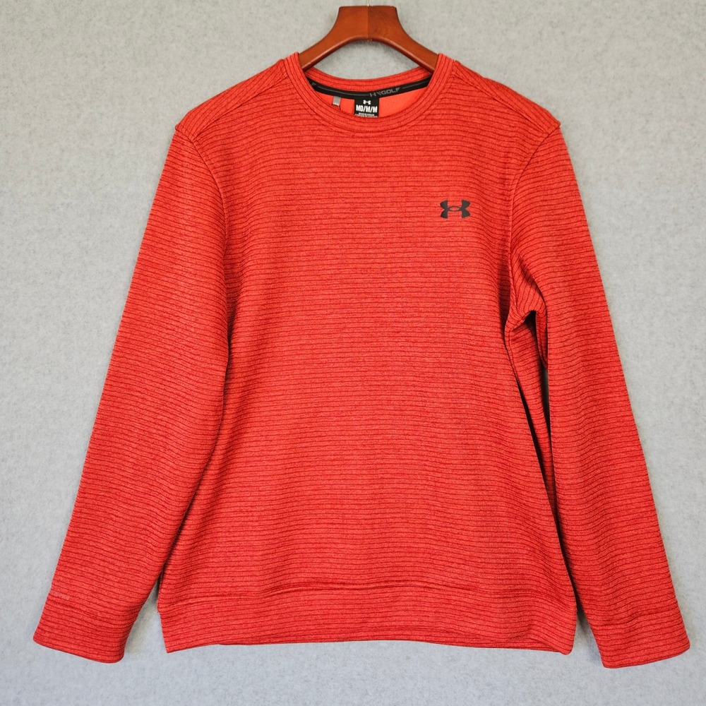 Under Armour Mens Med Storm SweaterFleece Crew Red Ribbed Golf Pullover 1373675